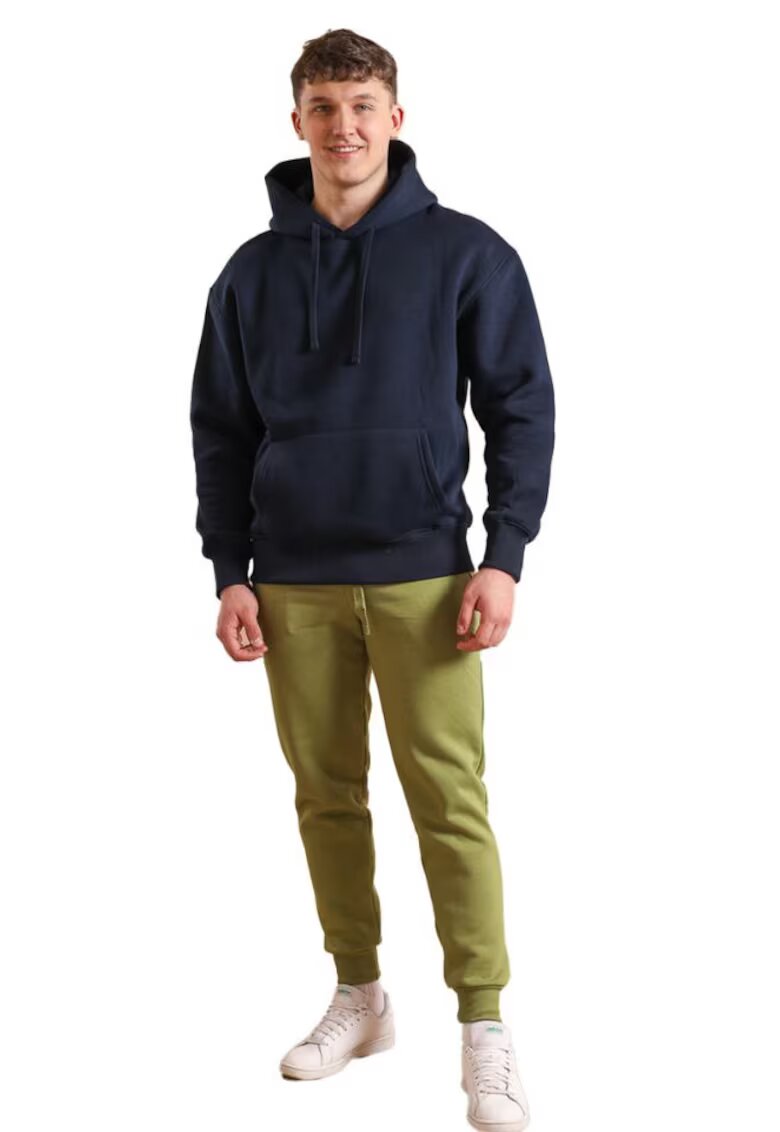 Bumbacel 100 COTTON Hanorac albastru cu gluga pentru barbati