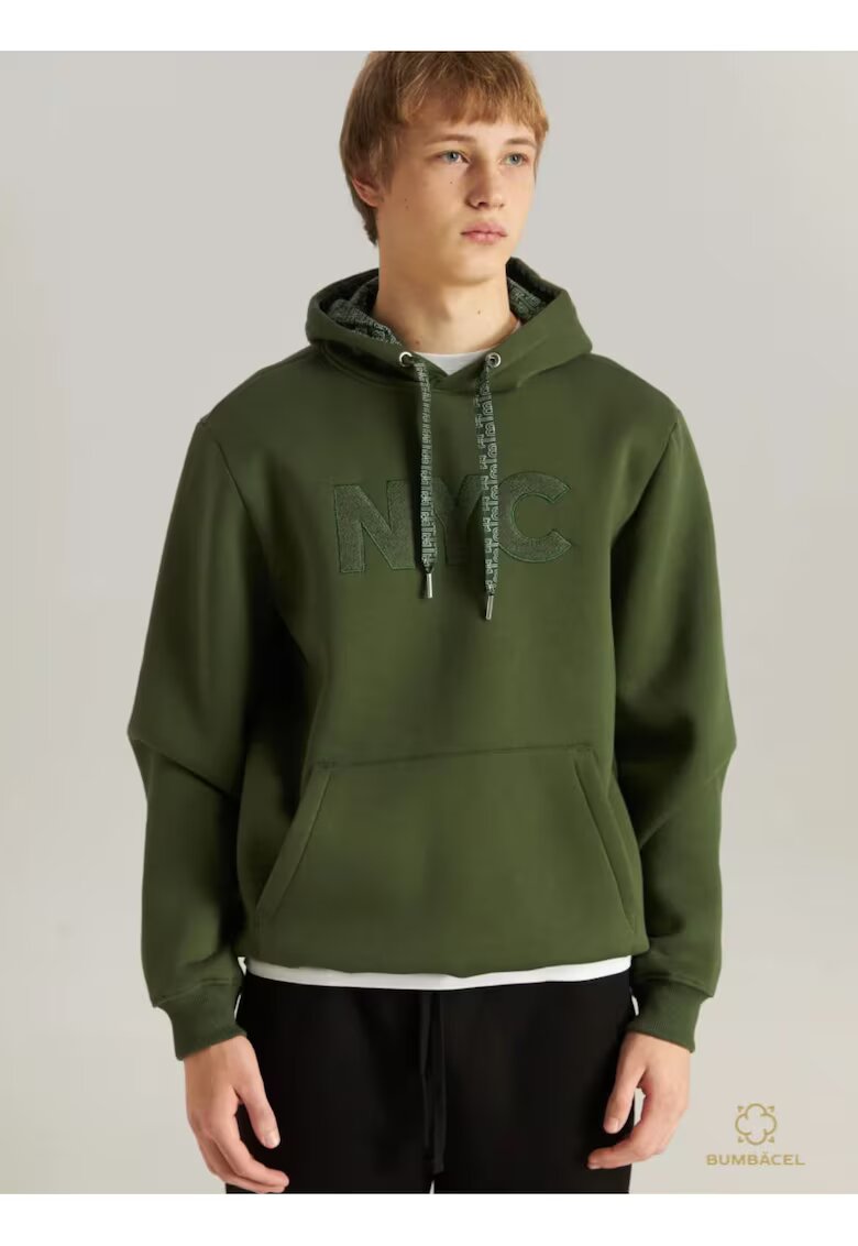 Bumbacel 100 COTTON Hanorac calduros - cu gluga - din bumbac pentru barbati - Verde