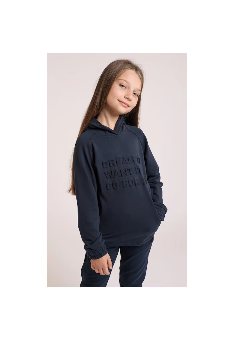 Bumbacel 100 COTTON Hanorac cu imprimeu si gluga pentru fete - Albastru