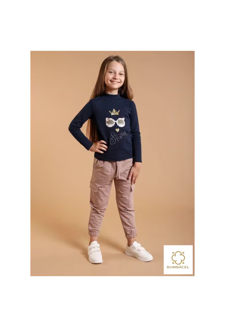 Bumbacel 100 COTTON Pantaloni lungi pentru fetite - cu bata elastica cu snur si buzunare laterale - din bumbac - Maro