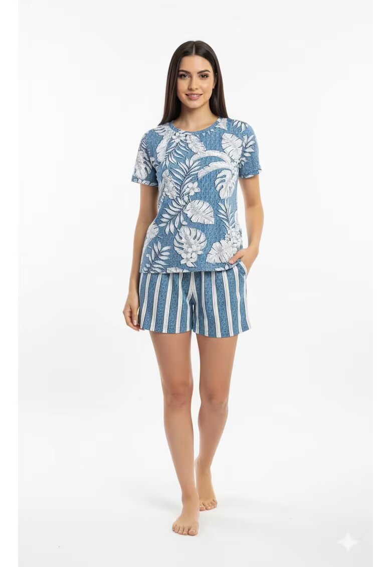 Bumbacel 100 COTTON Pijamale din bumbac - cu si imprimeu - pentru dame - Albastru