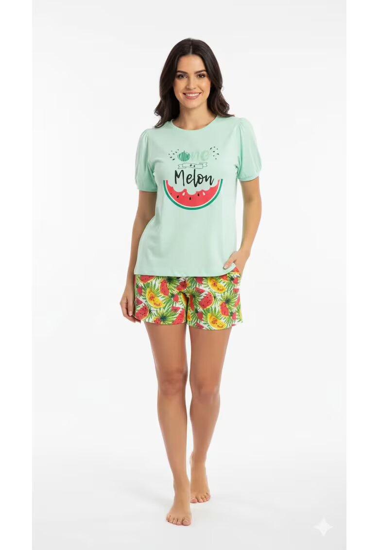 Bumbacel 100 COTTON Pijamale pentru dame - cu imprimeu si maneca scurta - din bumbac