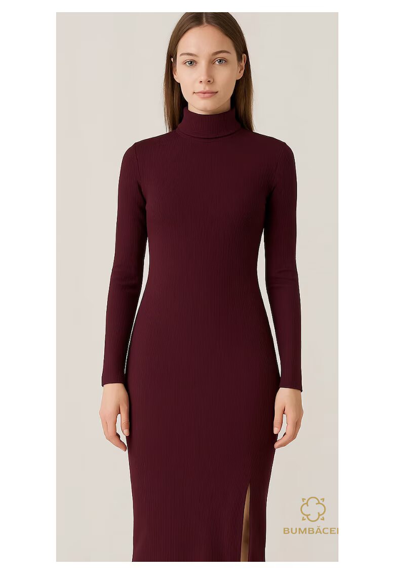 Bumbacel 100 COTTON Rochie lunga cu guler si nasturi - din bumbac - pentru dame - Rosu