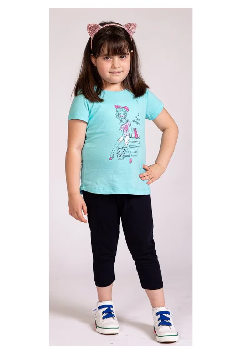 Bumbacel 100 COTTON Set fetite din tricou cu imprimeu si pantaloni din bumbac