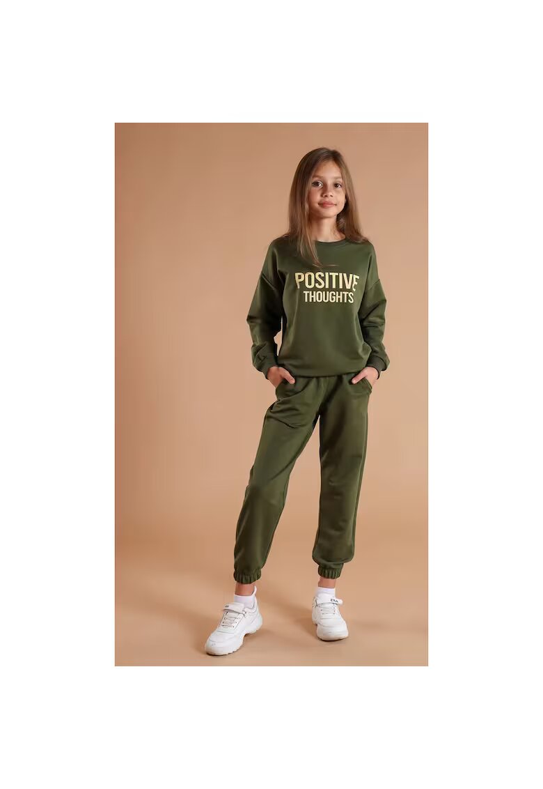 Bumbacel 100 COTTON Trening cu manseta elastica si imprimeu pentru fete - Verde