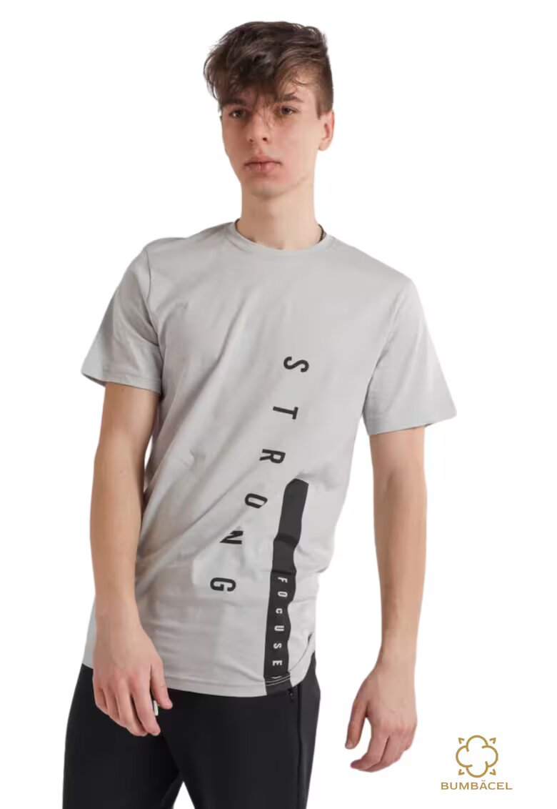 Bumbacel 100 COTTON Tricou pentru barbati cu imprimeu si maneca scurta - 65998 - Gri
