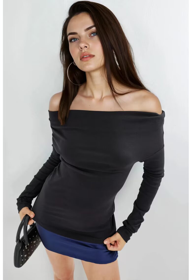 Busem Bluza dama - mulata - decolteu barca - negru - jerseu
