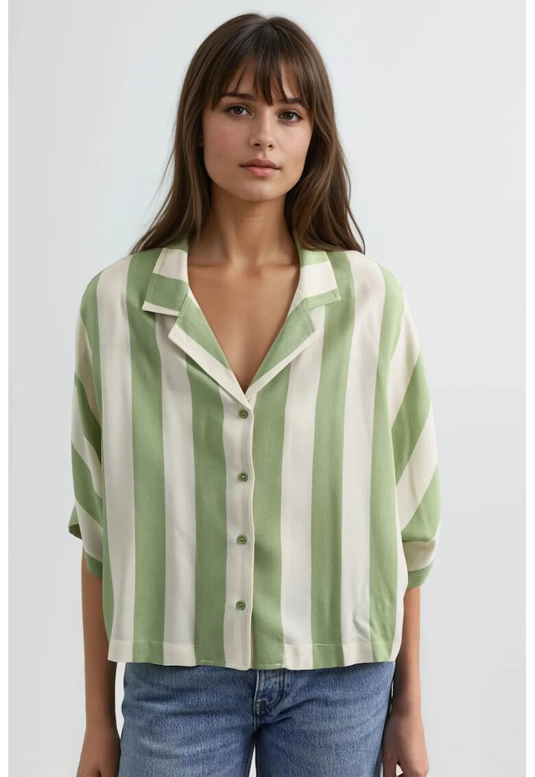 Busem Camasa dama - cu dungi - croiala relaxata - alb-verde - textil