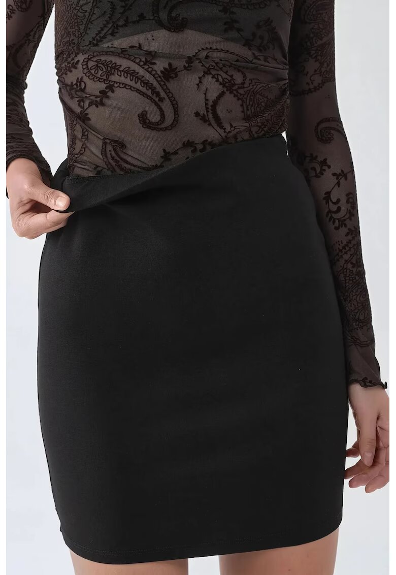 Busem Fusta Mini cu Talie Inalta - Neagra - Viscoza si Elastan