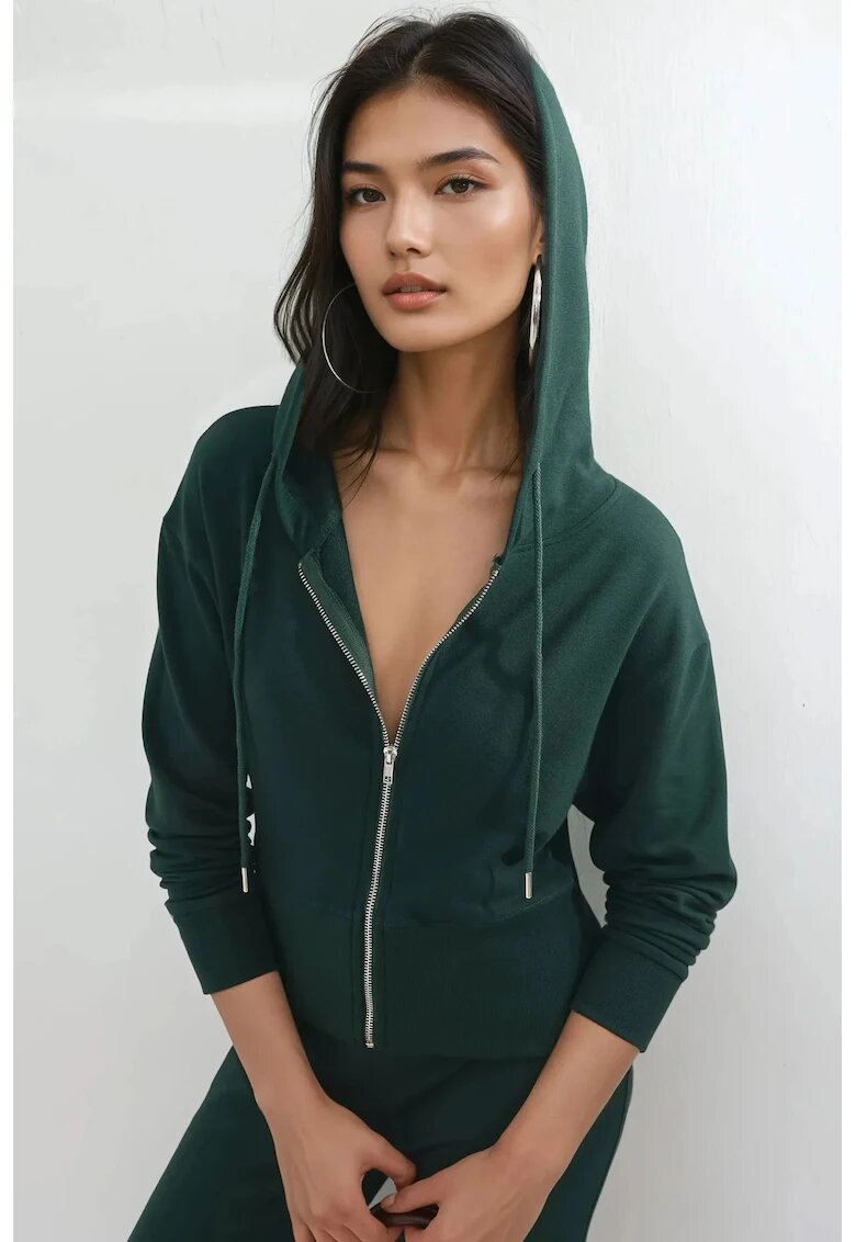 Busem Hanorac cu fermoar si gluga maneca lunga - verde - jerseu