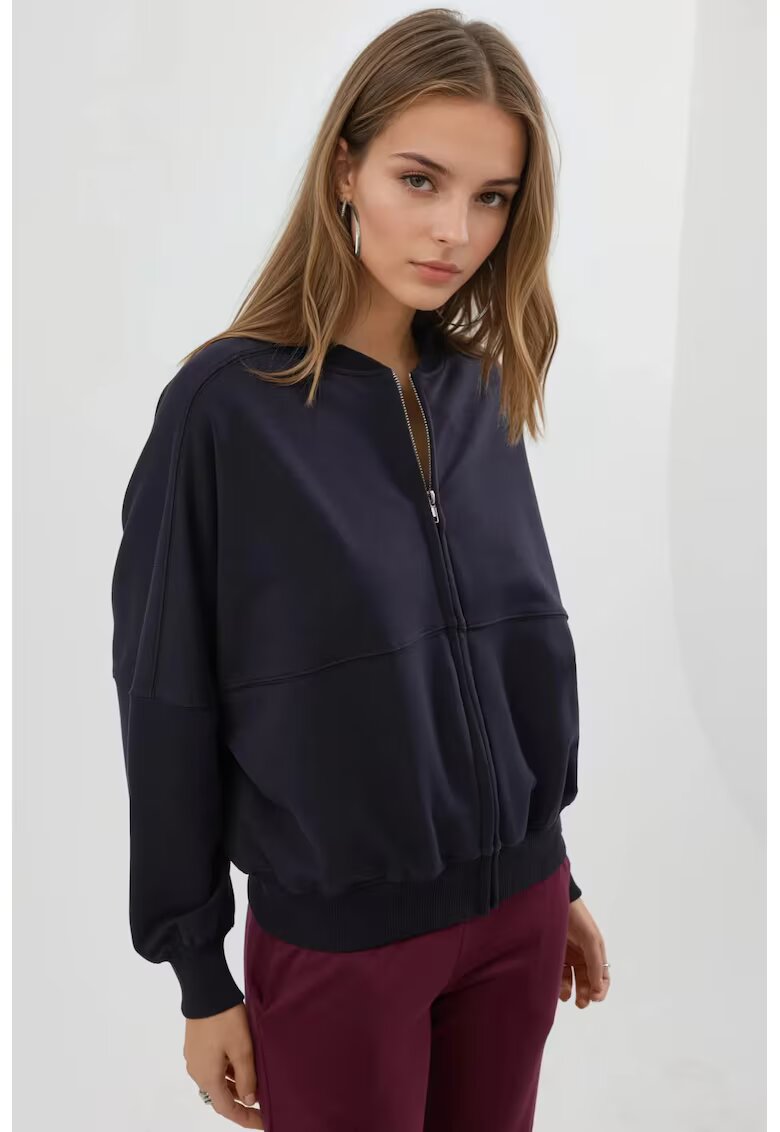 Busem Hanorac dama cu fermoar - croiala relaxata - bleumarin - textil