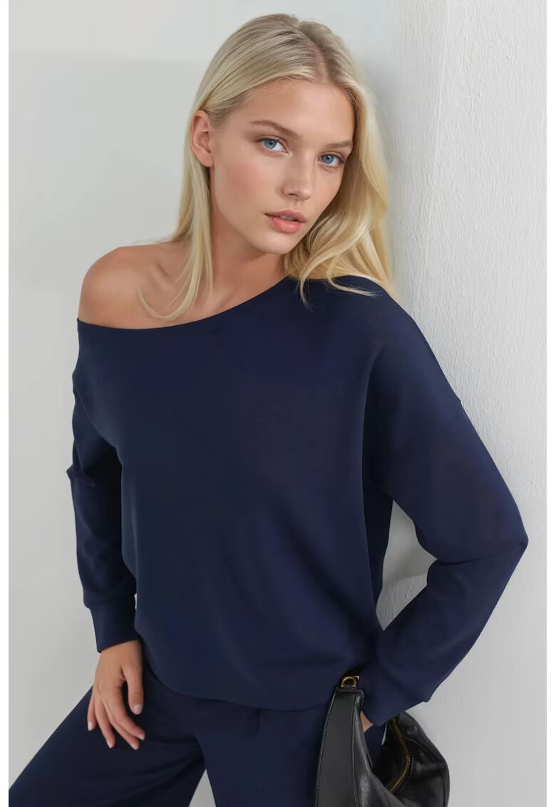 Busem Hanorac dama guler asimetric - croiala lejera - bleumarin - textil
