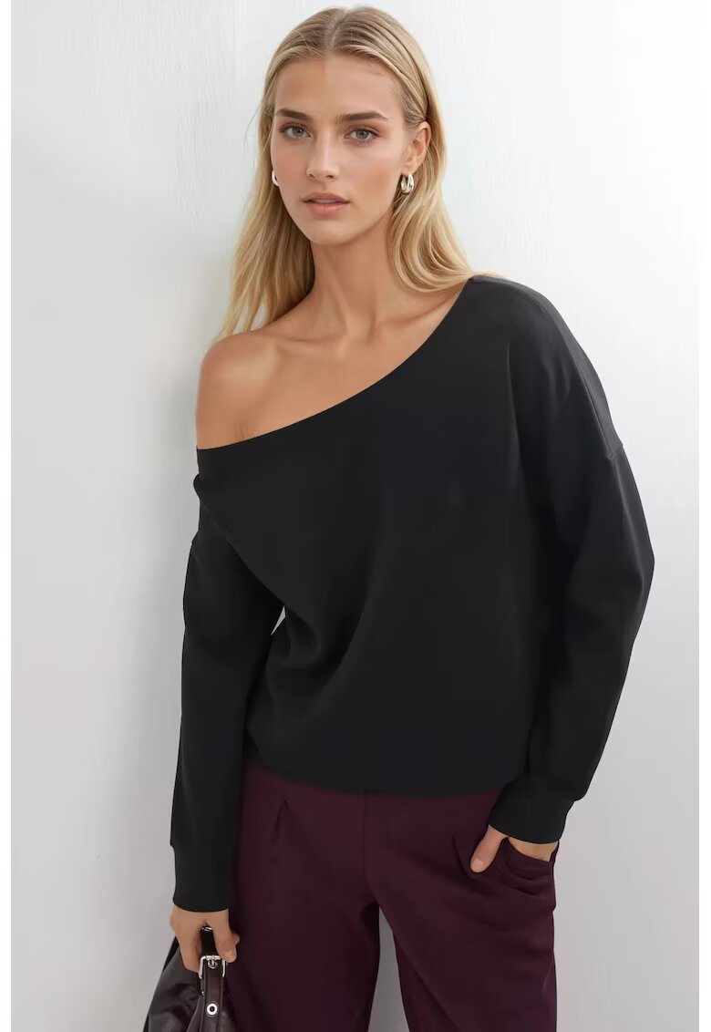 Busem Hanorac dama - guler asimetric - negru - textil