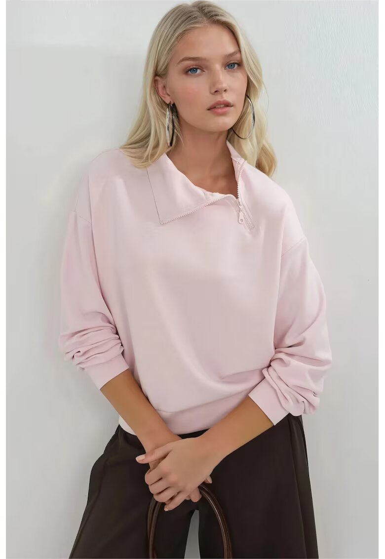 Busem Hanorac dama - guler cu fermoar - roz pudra - textil