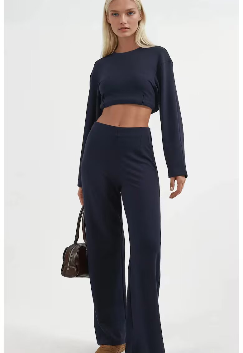 Busem Pantaloni dama drepti - talie inalta - albastru marin - textil - Bleumarin