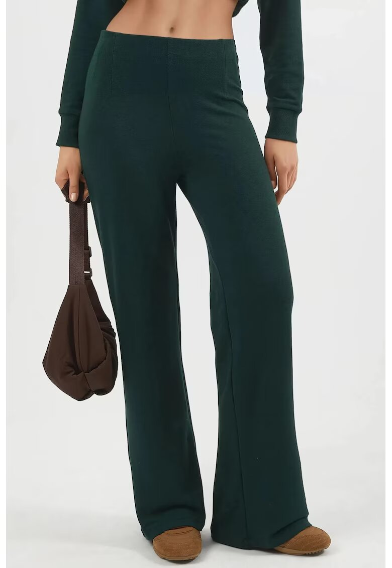 Busem Pantaloni dama talie inalta - verde padure - textil - Verde padure