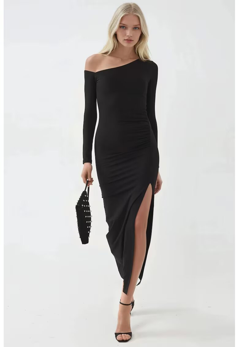 Busem Rochie maxi guler asimetric - negru - jerseu