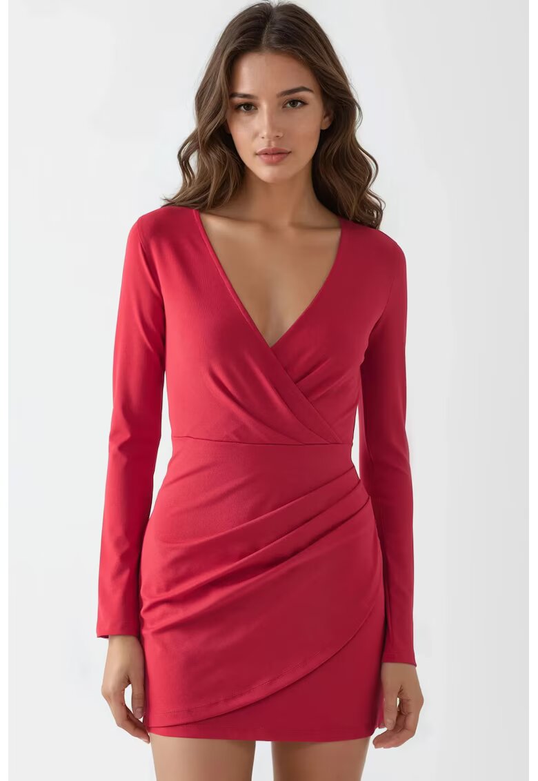 Busem Rochie mini - mulata - maneci lungi - rosu - jerseu