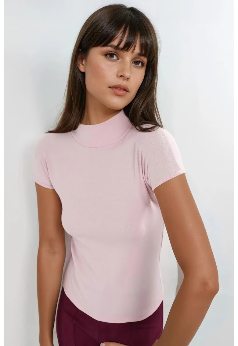 Busem Tricou dama bumbac - guler semi-rulat - roz pudra