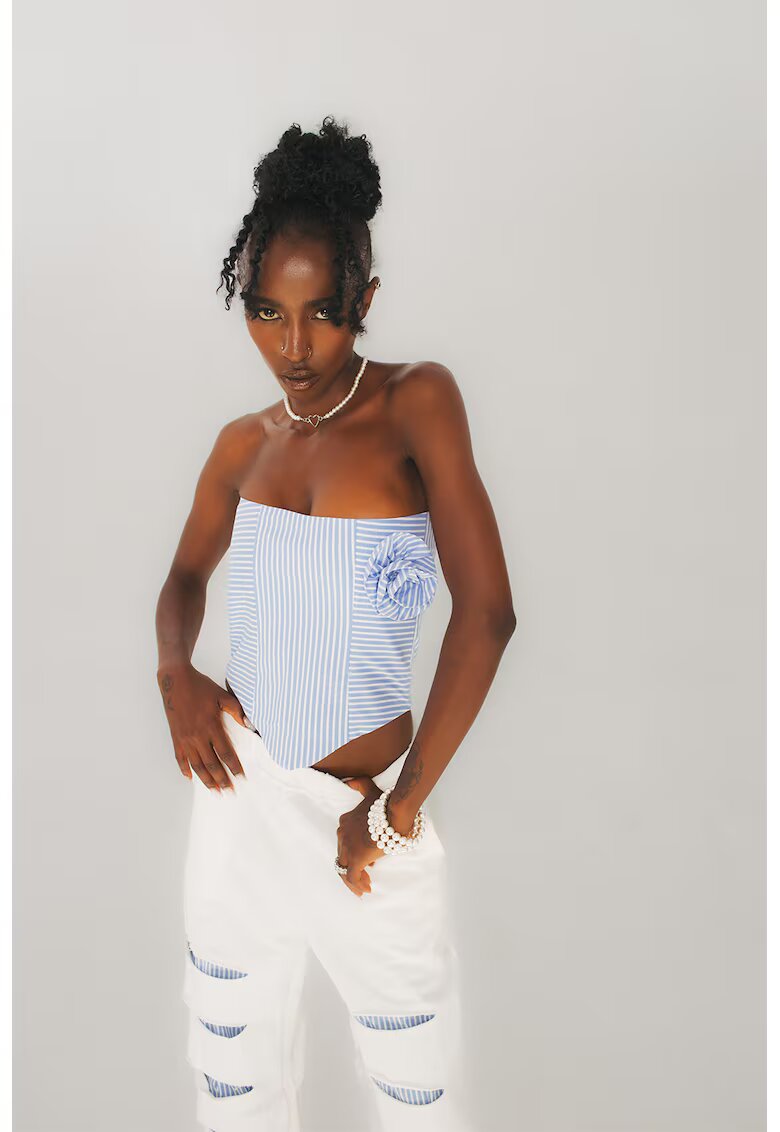 Cactus the Brand Top de bumbac cu dungi - Alb/Albastru