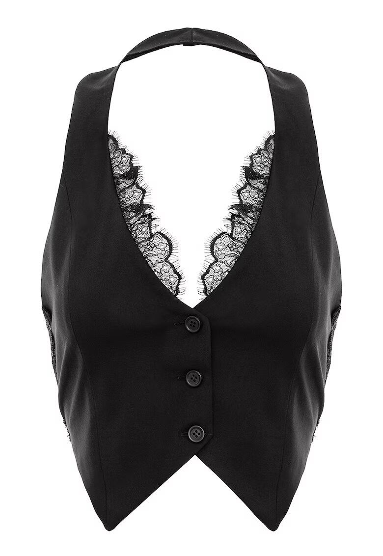 Cactus the Brand Top halter cu detalii de dantela - Negru
