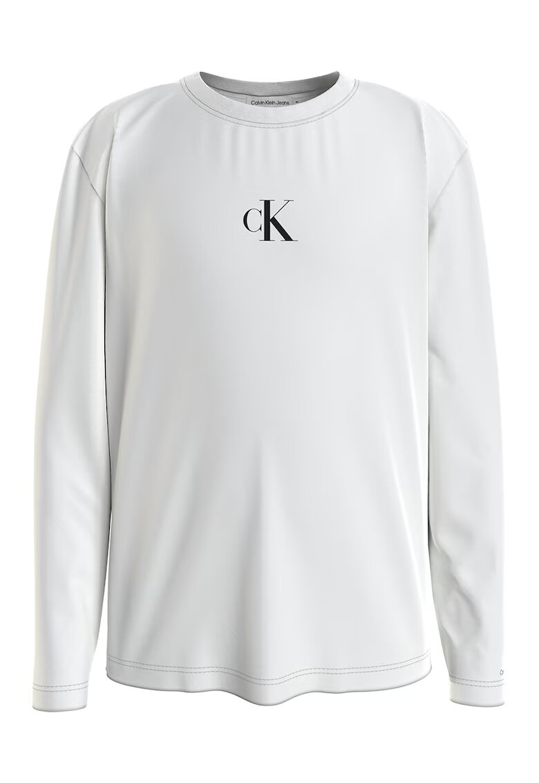 Calvin Klein Bluza cu decolteu la baza gatului si detaliu logo - Alb optic