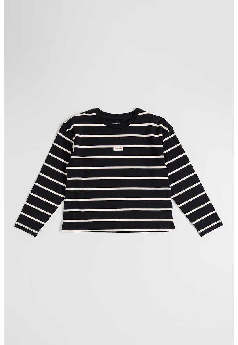 Calvin Klein Bluza cu model in dungi - Negru/Bej