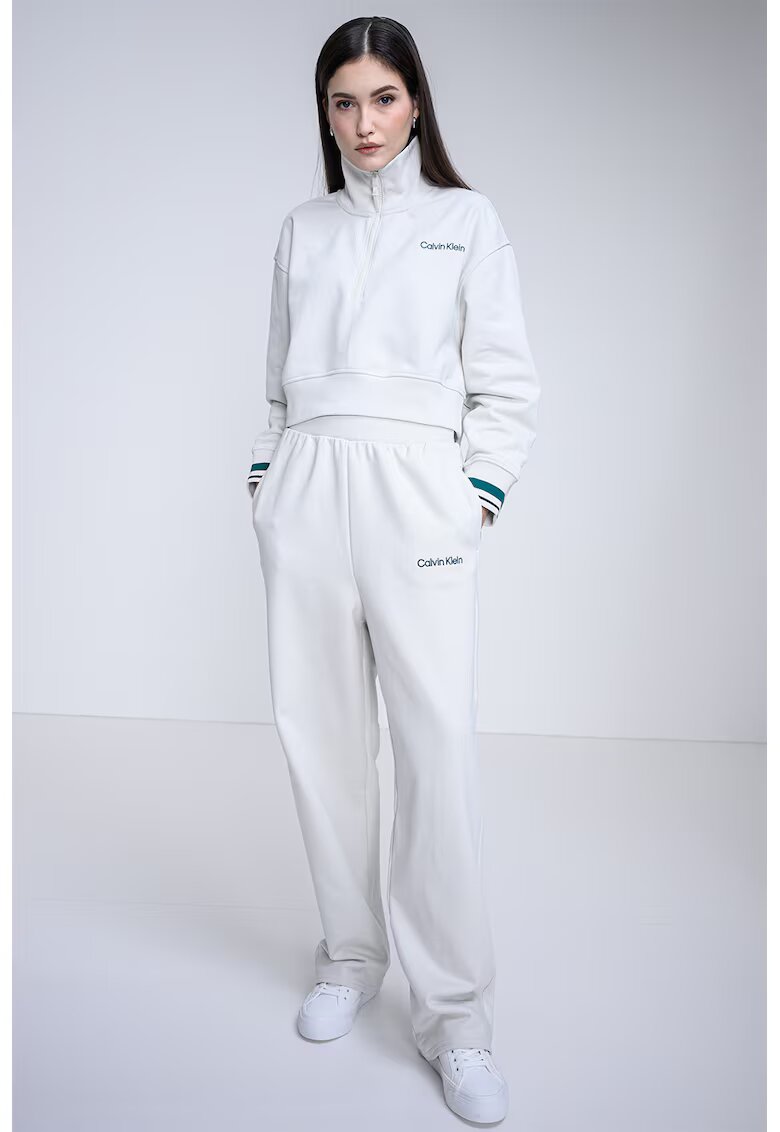 Calvin Klein Bluza de trening crop cu fenta cu fermoar - Gri deschis