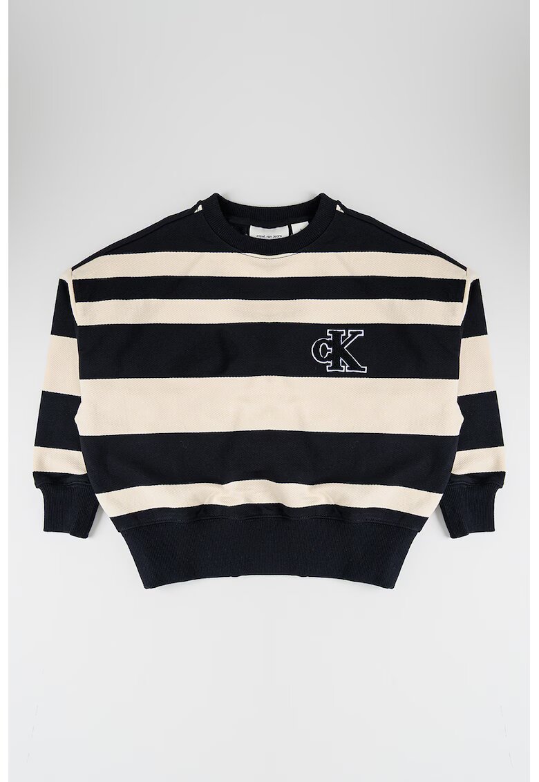 Calvin Klein Bluza de trening cu model in dungi si logo pe piept - Negru/Bej