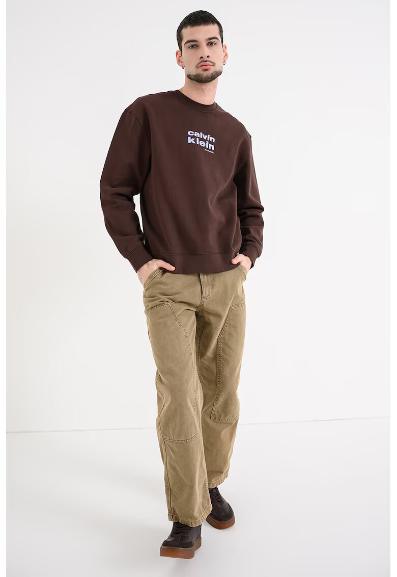 Calvin Klein Bluza de trening din amestec de bumbac cu imprimeu logo - Maro