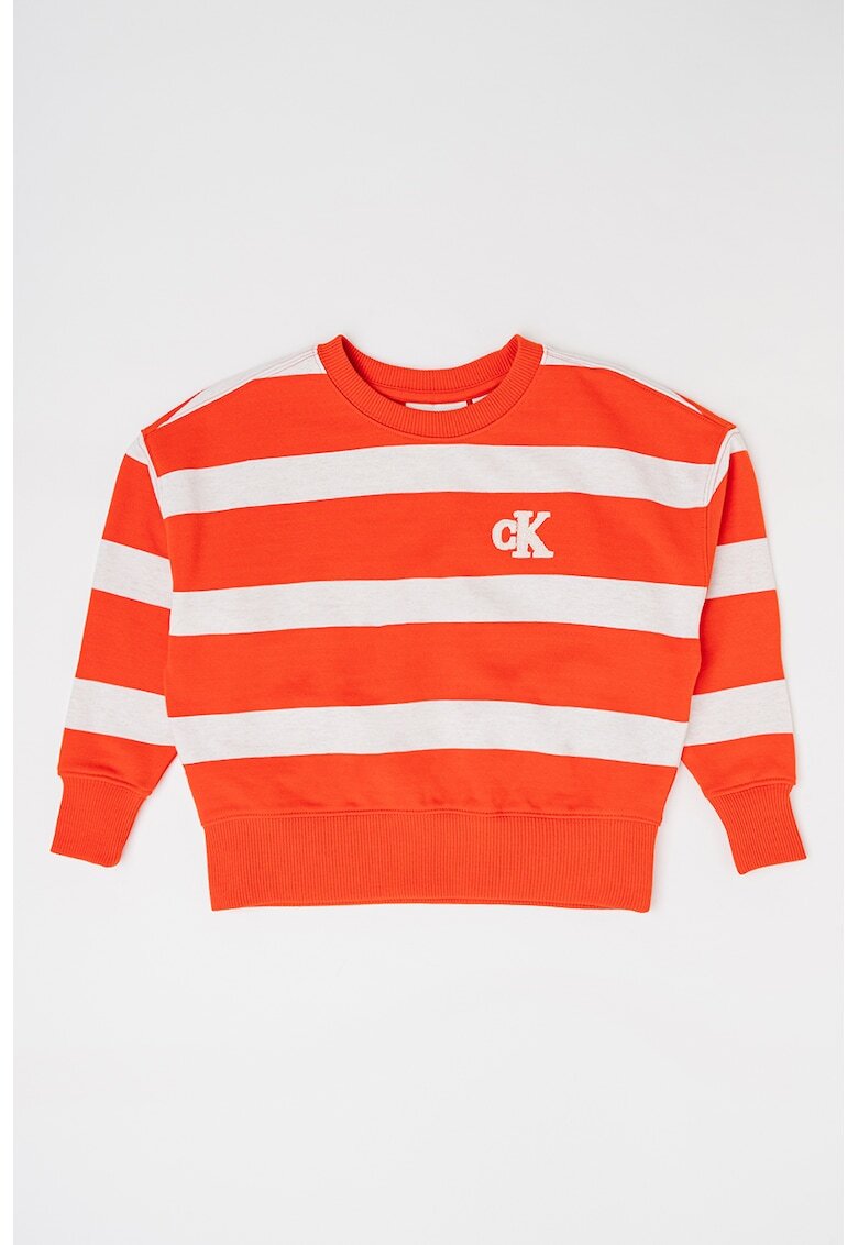 Calvin Klein Bluza de trening in dungi cu maneci cazute - Rosu vermillion/Alb murdar