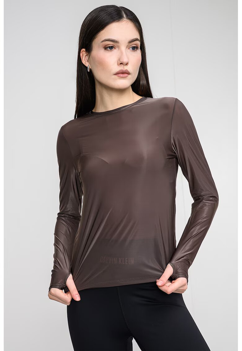 Calvin Klein Bluza semitransparenta cu segmente pentru degetele mari - Maro
