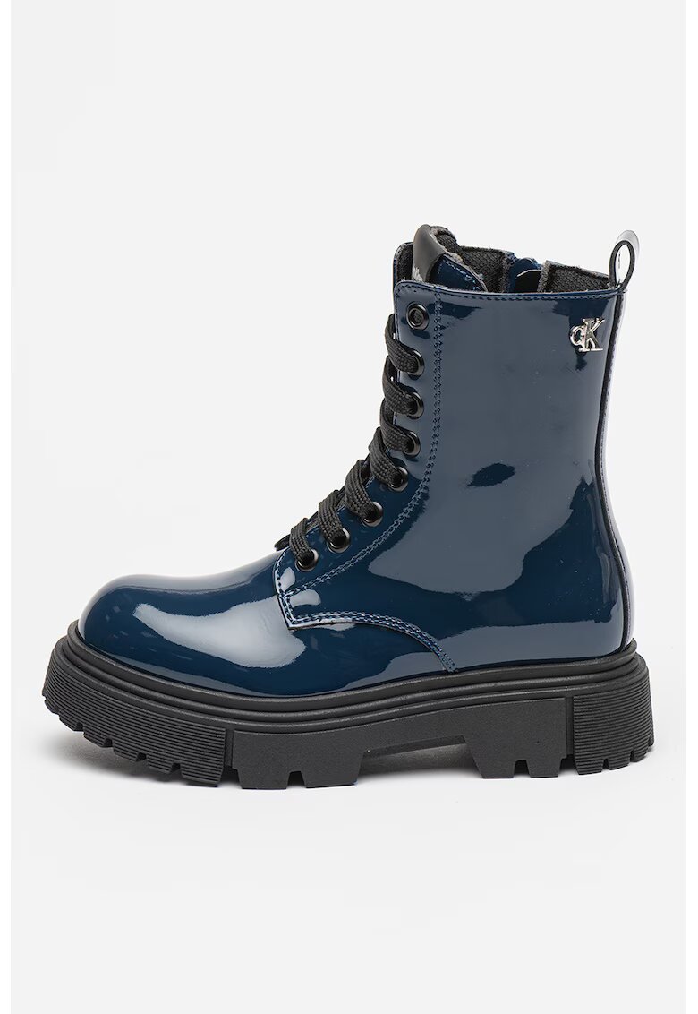 Calvin Klein Bocanci de piele ecologica lacuita - Negru/Bleumarin