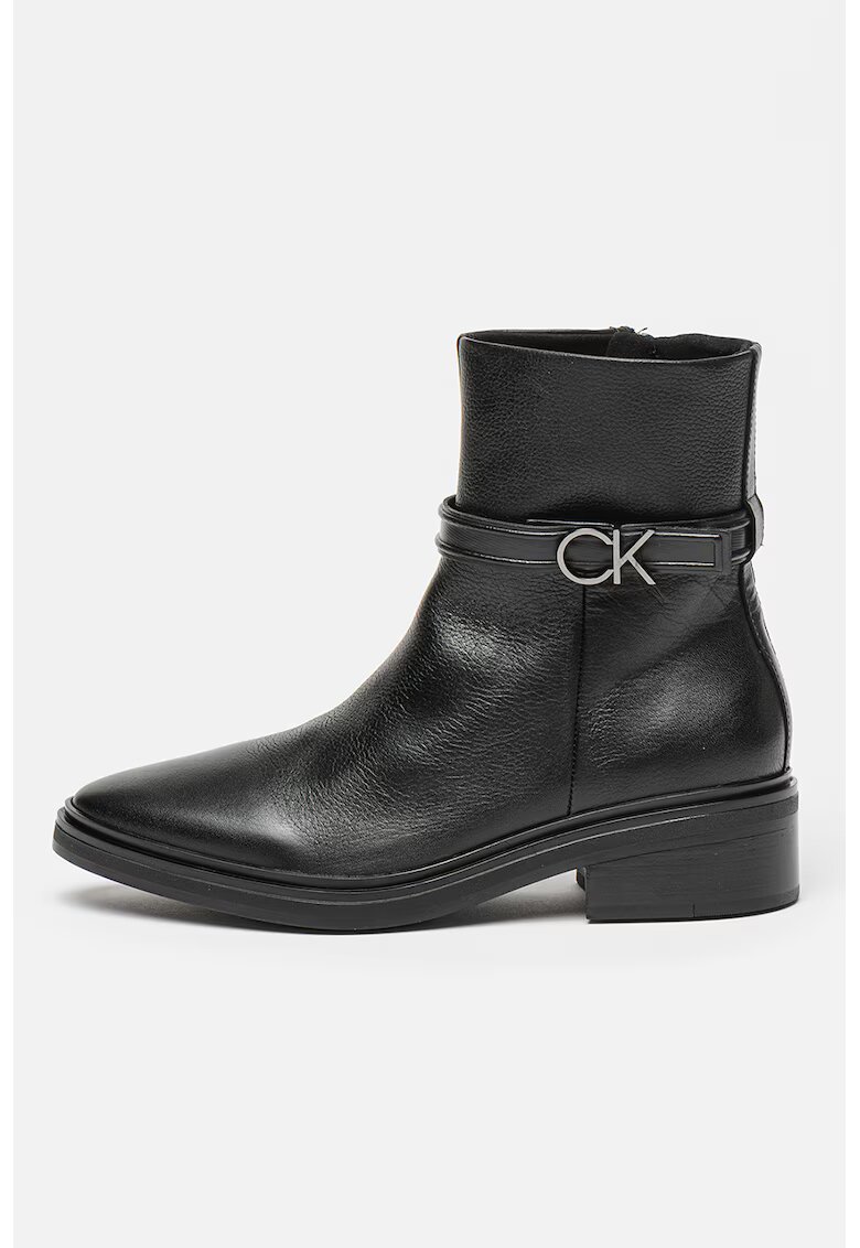 Calvin Klein Botine de piele cu varf migdalat - Negru