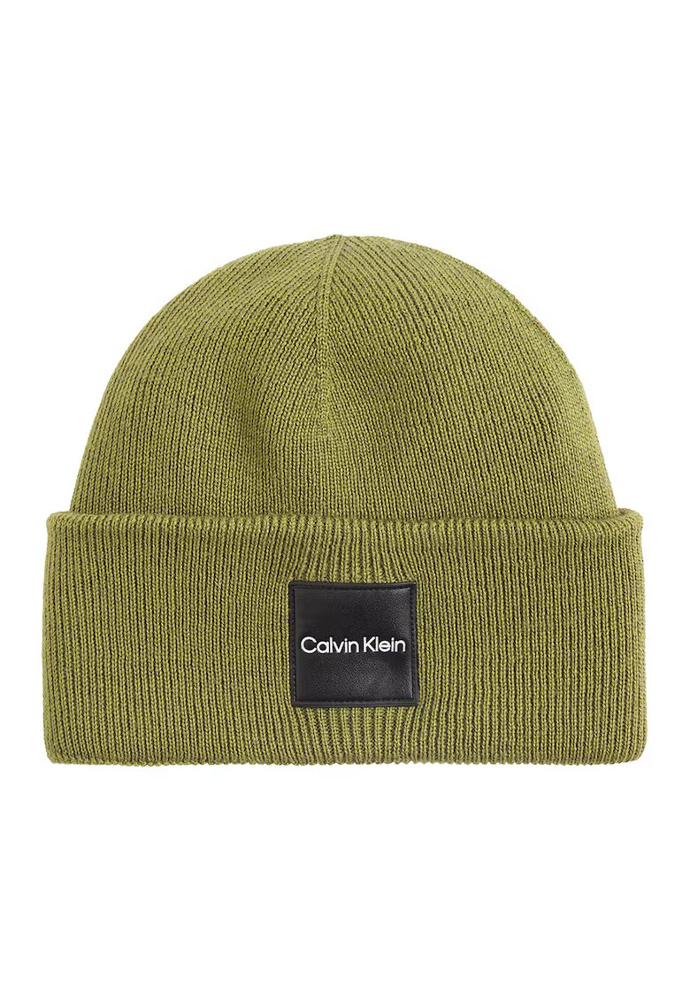 Calvin Klein Caciula de bumbac organic cu logo - Kaki