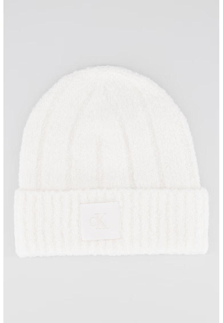 Calvin Klein Caciula din amestec de lana cu model boucle si aplicatie monograma - Alb
