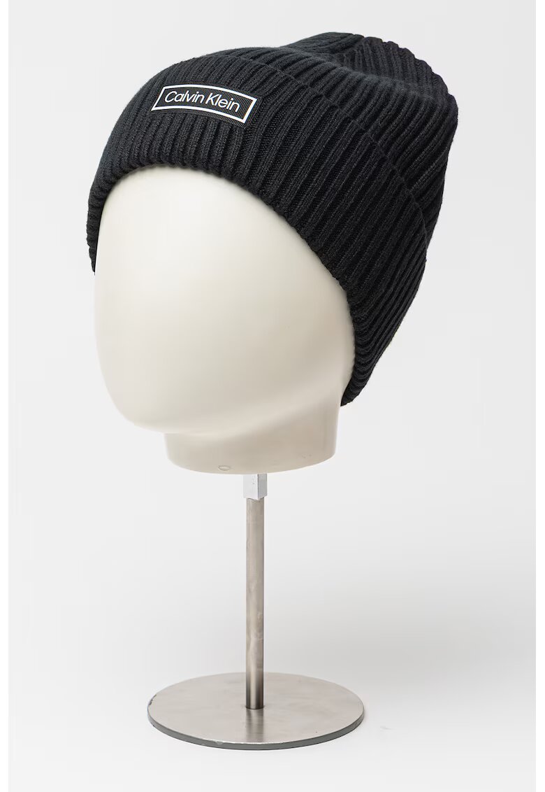 Calvin Klein Caciula striata cu logo - Negru