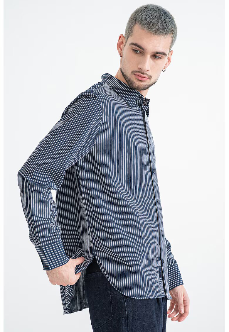 Calvin Klein Camasa cu logo brodat si dungi - Alb/Gri carbune