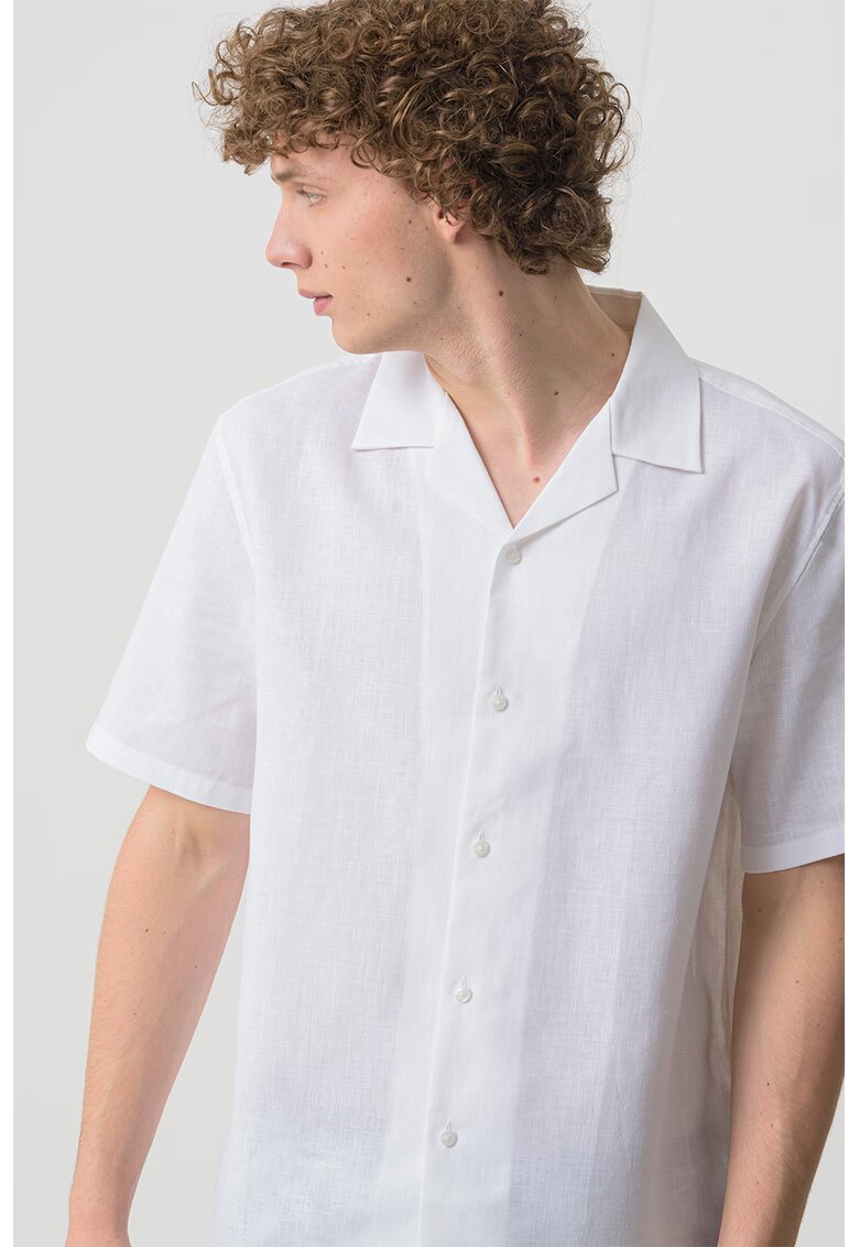 Calvin Klein Camasa din amestec de in cu maneci scurte - Alb