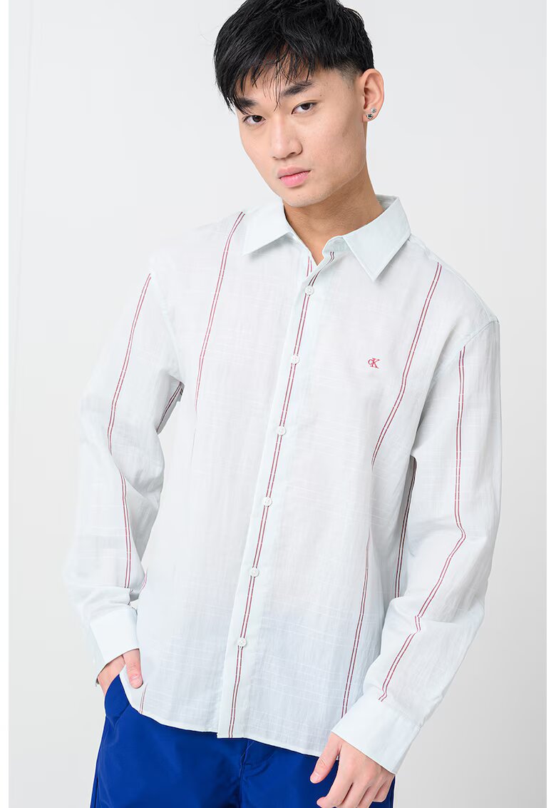 Calvin Klein Camasa relaxed-fit cu dungi - Rosu inchis/Verde pal