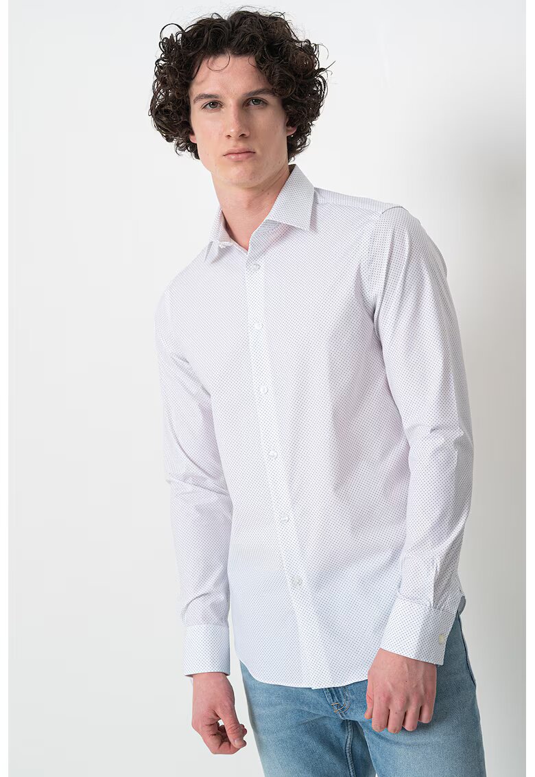 Calvin Klein Camasa slim cu model cu buline - Alb/Albastru ultramarin