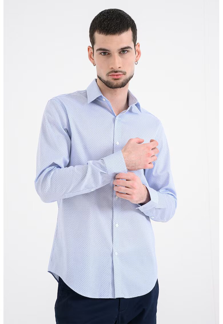 Calvin Klein Camasa slim-fit cu maneci lungi si model - Alb/Albastru deschis