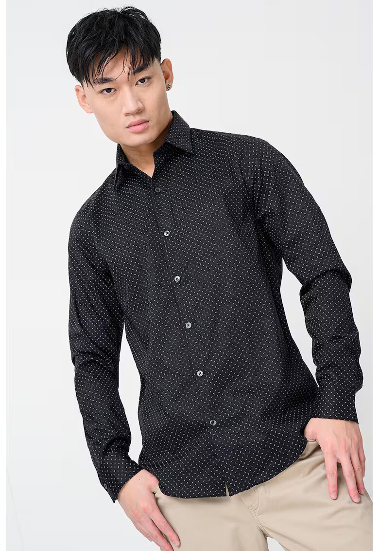 Calvin Klein Camasa slim-fit cu mansete cu nasturi - Alb/Negru