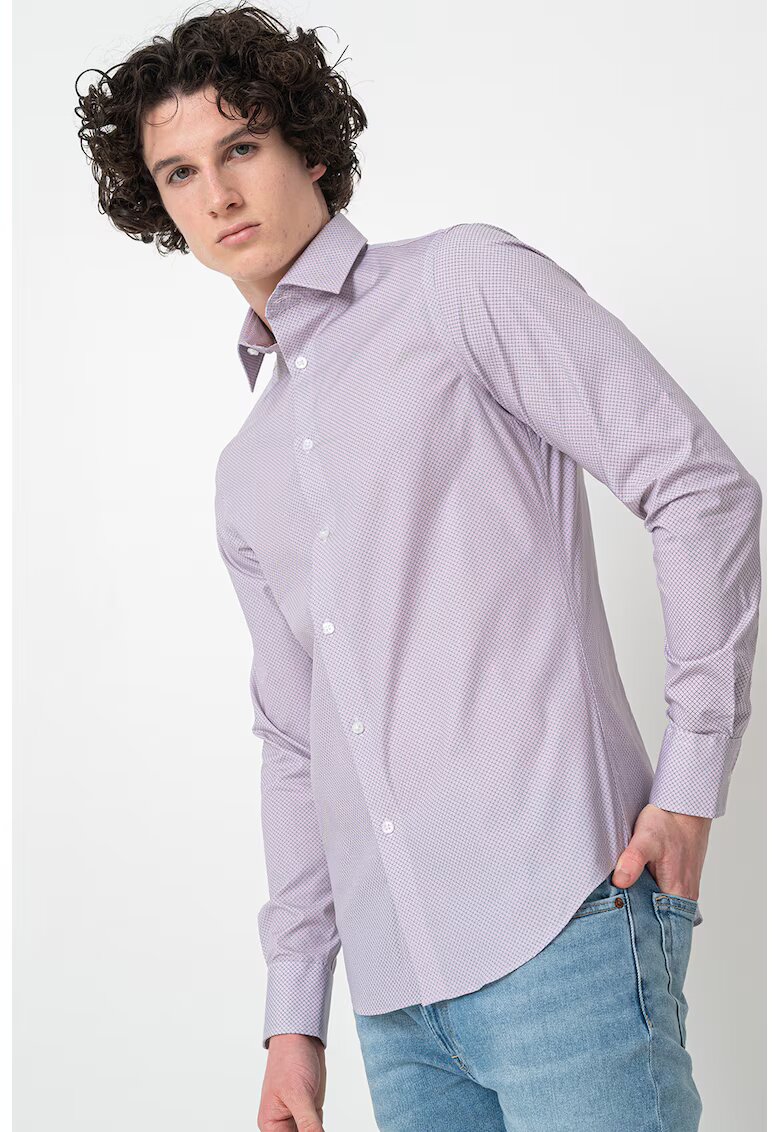 Calvin Klein Camasa slim fit cu model microgeometric - Alb/Verde/Roz fandango