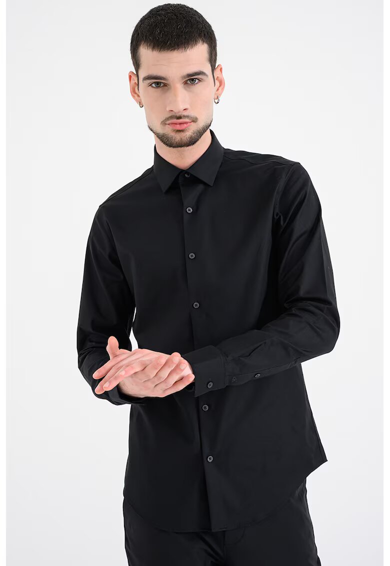 Calvin Klein Camasa slim-fit cu model uni - Negru