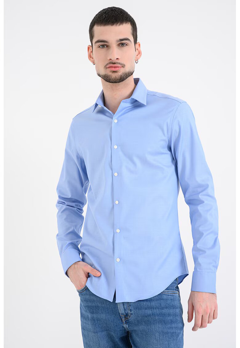 Calvin Klein Camasa slim-fit din amestec de bumbac - Gri deschis/Albastru deschis
