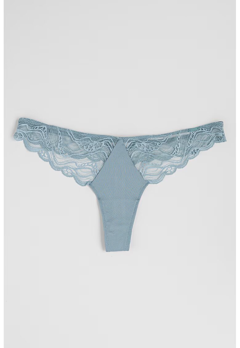 Calvin Klein Chiloti tanga cu insertii de dantela - Albastru prafuit