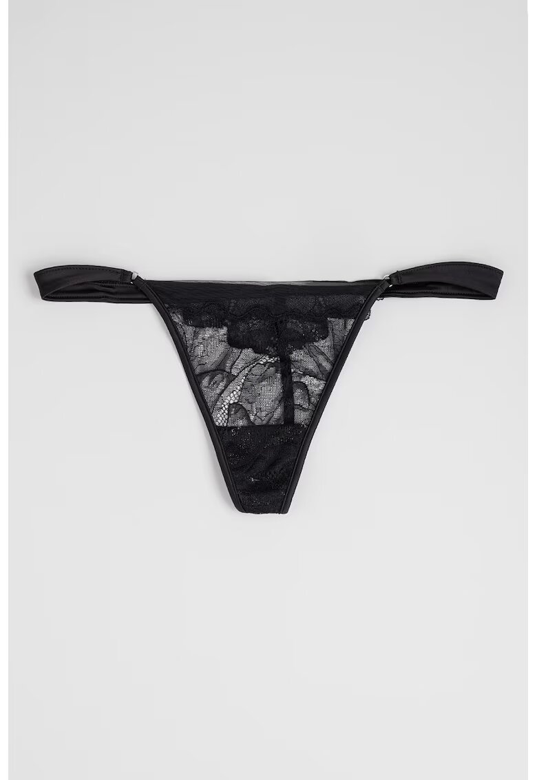 Calvin Klein Chiloti tanga de dantela - Negru
