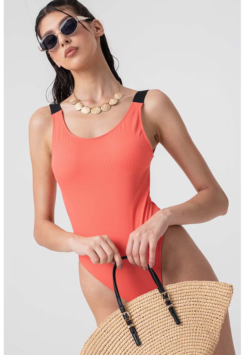 Calvin Klein Costum de baie intreg cu barete late - cu logo - Coral