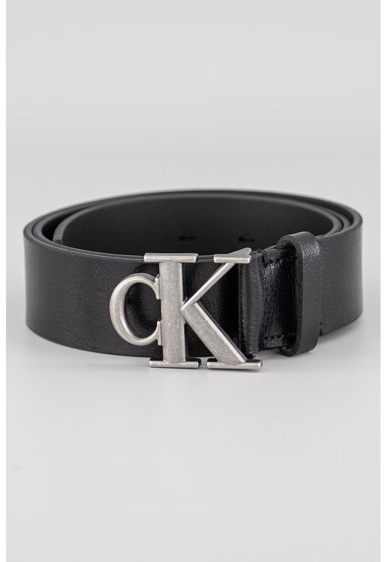 Calvin Klein Curea de piele cu logo metalic - Gri antracit